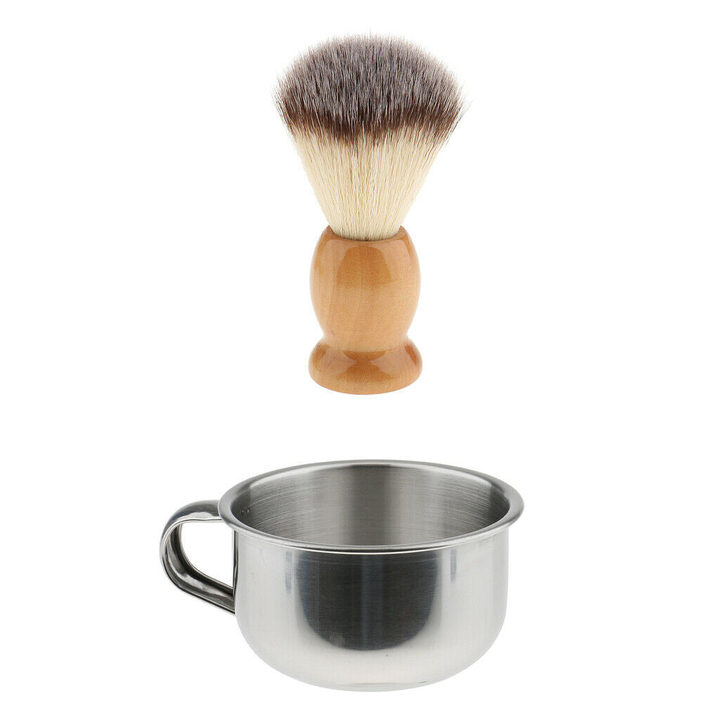 2pcs Men Beard Grooming Moustache Wood Shaving Brush Bowl Mug Cup Set