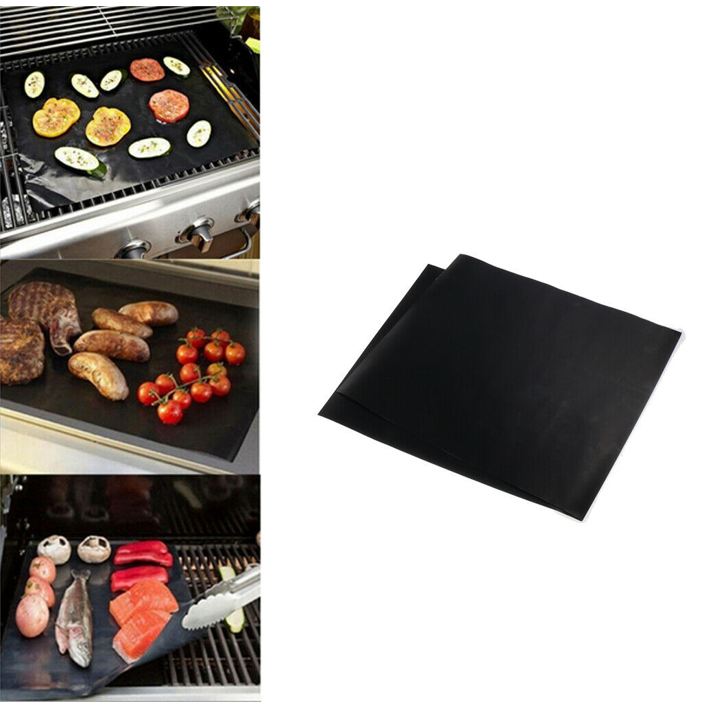2xHeavy Duty Black Reusable non-stick grill / baking mat 33x40cm