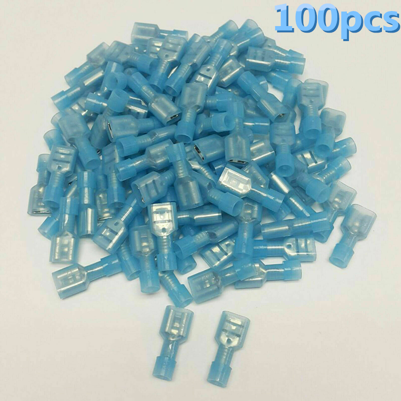 Blue Fully Insulated Female Electrical Spade Crimp Connector Terminal Nylon 100x