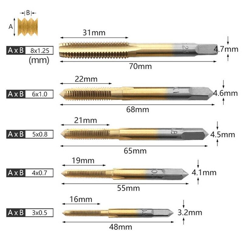 Universal 3Mm-8Mm Hss Titanium Hand Tap Tapping Screw Thread Metric Plugs TapsE7