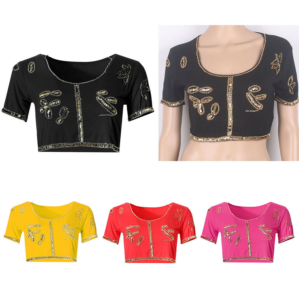 Yoga Belly Dance Tops Scoop Neck Crop Top Dance Performance Costume  Yellow