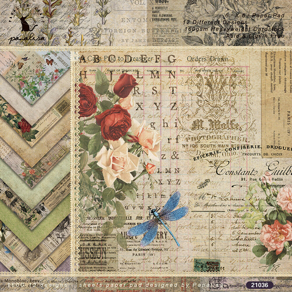 12PCS Paper Pad Rose Flower Scrapbooking Single-sided Album Diary Journal Craft