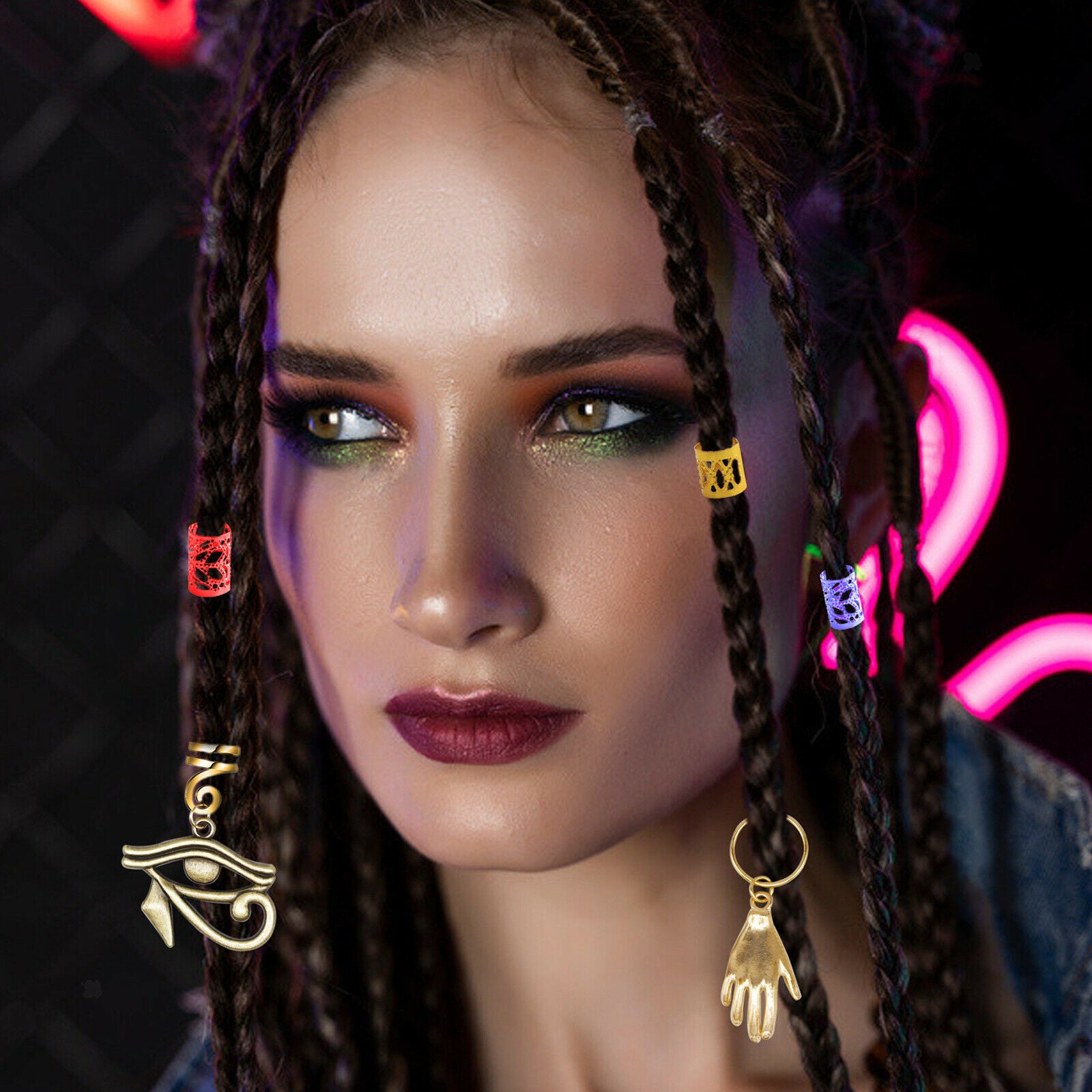 111Pcs Dreadlocks Beads Hair Braid Cuff Rings Tubes Jewelry Braid Bead