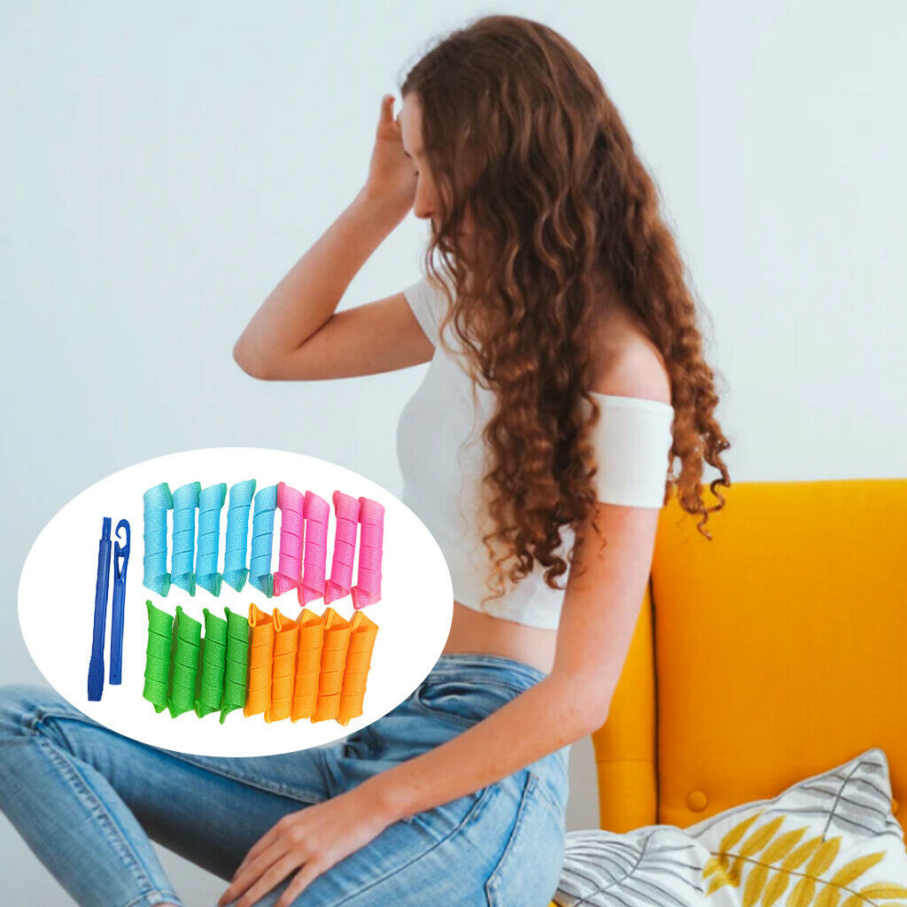 18x Hair Curlers Spiral Curls DIY Styling Kit for Women Girls Mixed Color