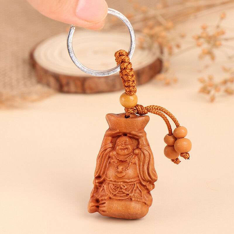 Mahogany Three-dimensional Engraving Key Chain Lifelike Buddha Pendant Key R Rf