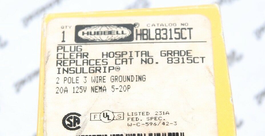 1pcs-HUBBELL WIRING HBL8315CT 20A 125V NEMA5-20P Hospital Grade Plug