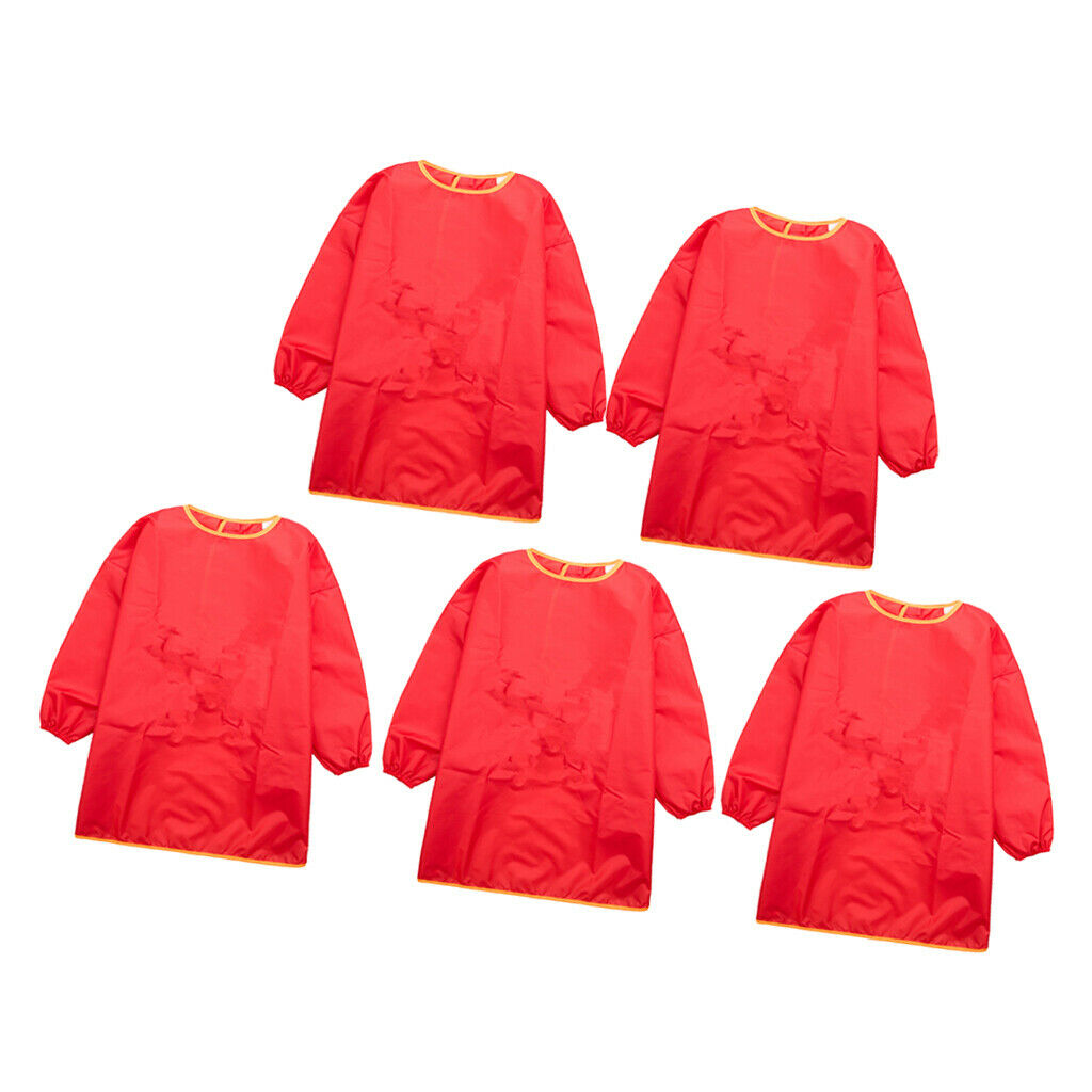 5 Pieces Kids Long Sleeve Drawing Apron Waterproof Eating Bib Size_M Red