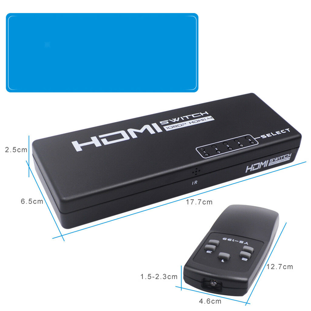 1080P   Switch 5Ports Switcher Selector Remote Splitter Box for HDTV DVD