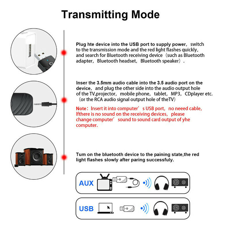 tebe Wireless USB Bluetooth Adapter 5.0 3 in 1 Audio Receiver Transmitter.l8