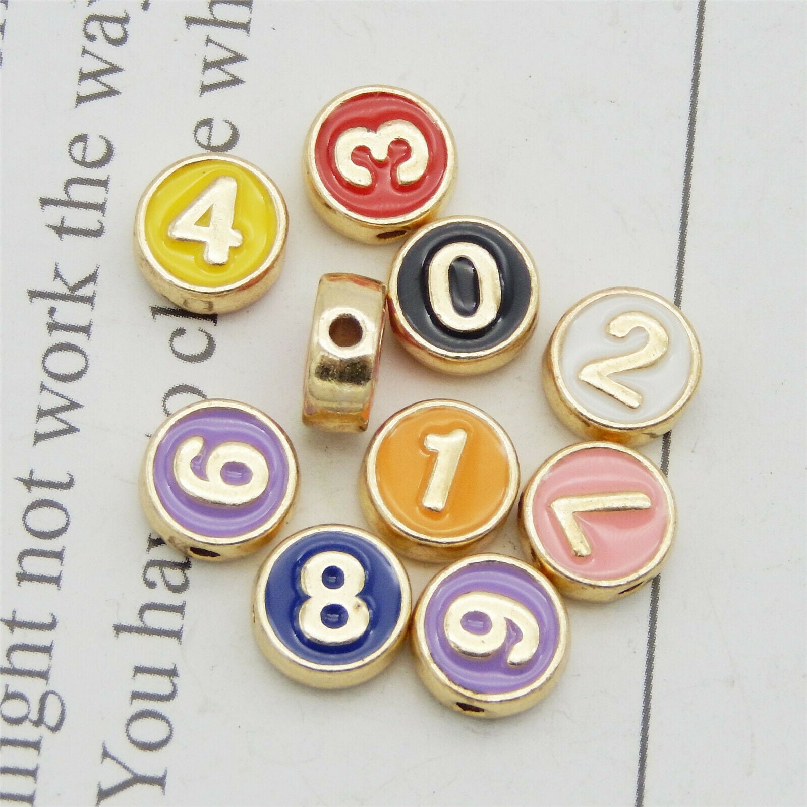 10pcs Multi-Colors Enamel Number 0-9 Beads Spacer Beads for Bracelet Necklace