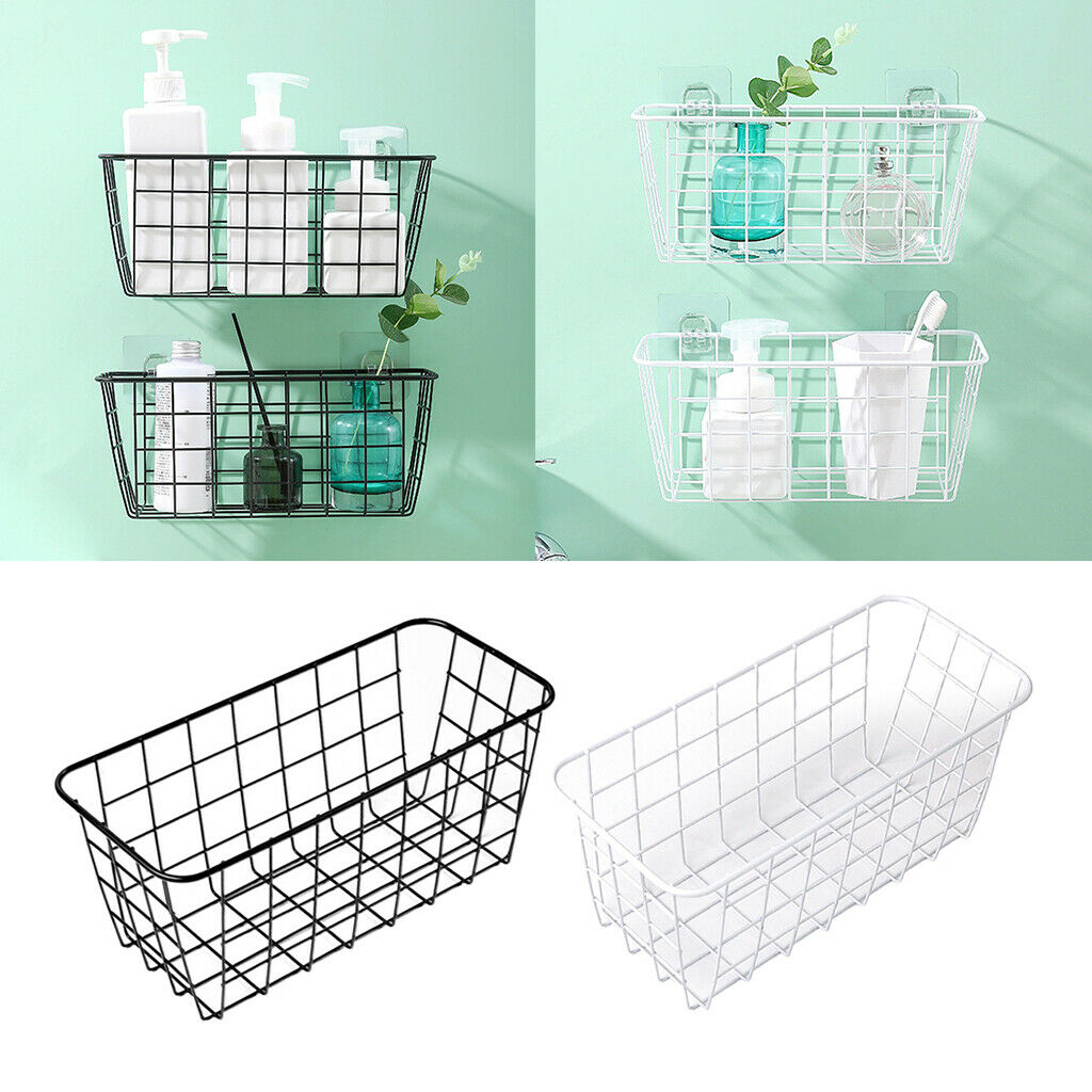 2x Grid Bathroom Basket Rack Storage Basket Save Space Home Kitchen Black