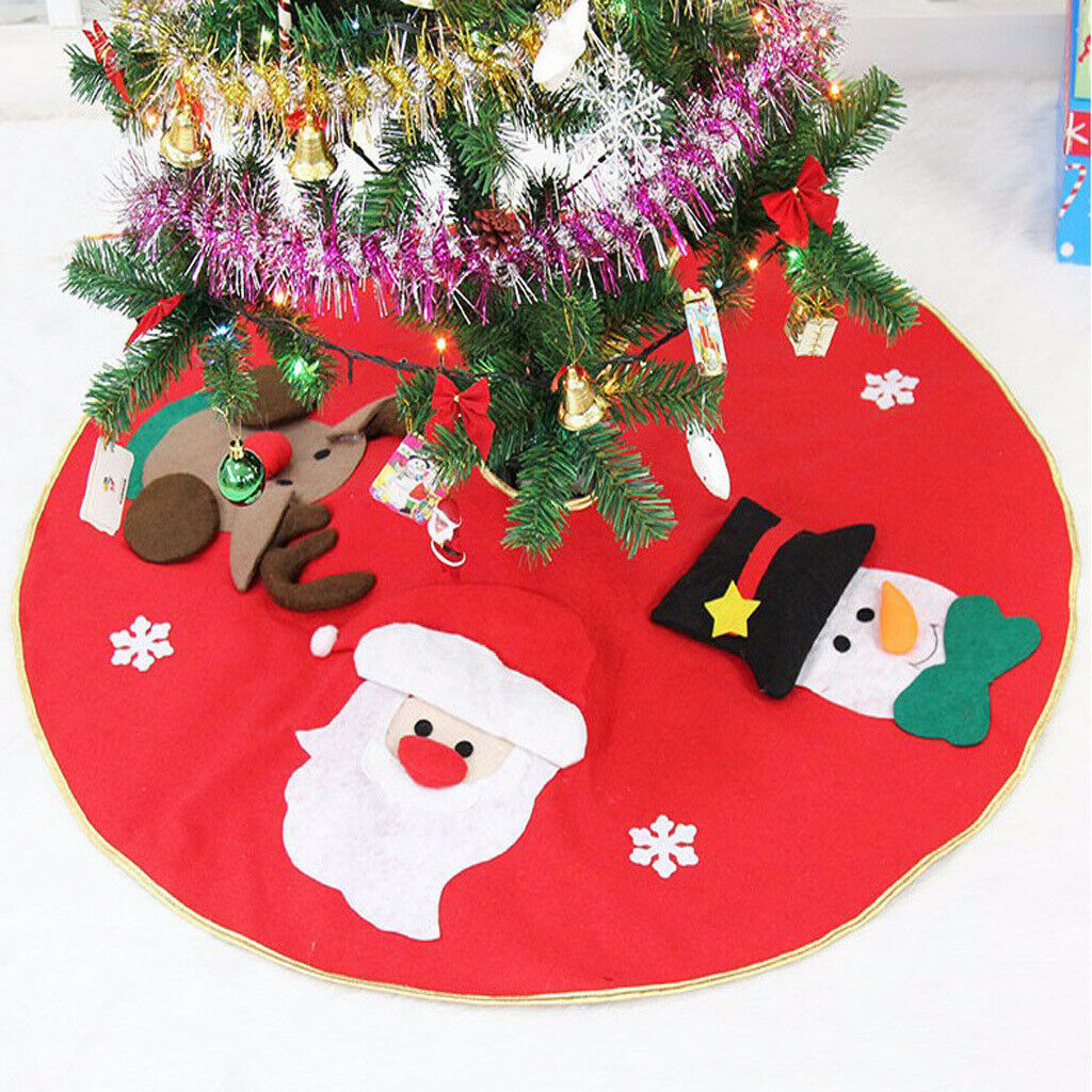 Christmas Tree Skirt Santa Snowman Reindeer Xmas Carpet Apron Party Decor