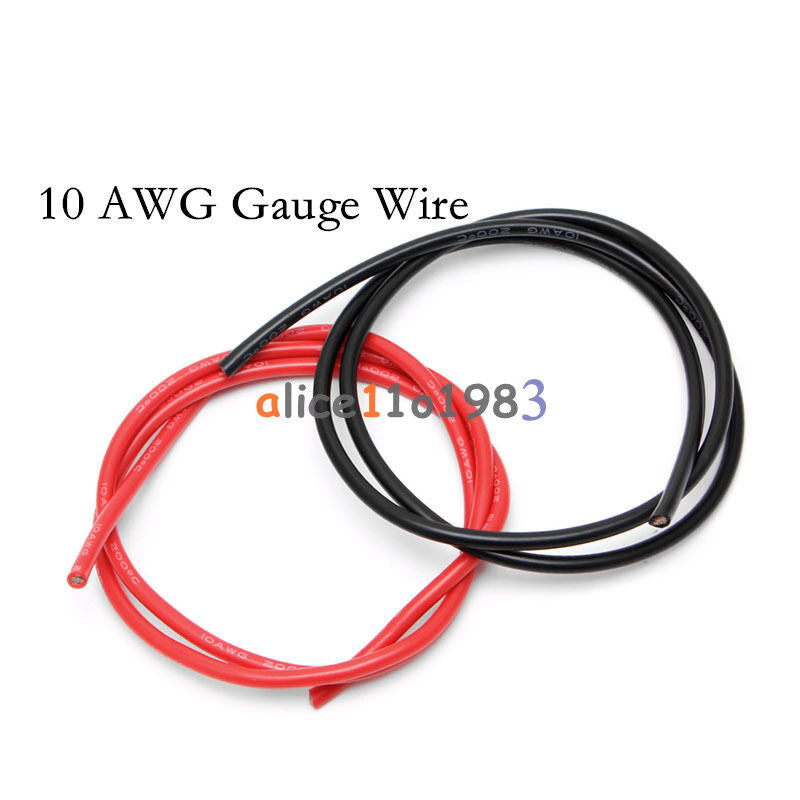 10 AWG Gauge Wire Flexible Copper Stranded Cables For RC Black Red