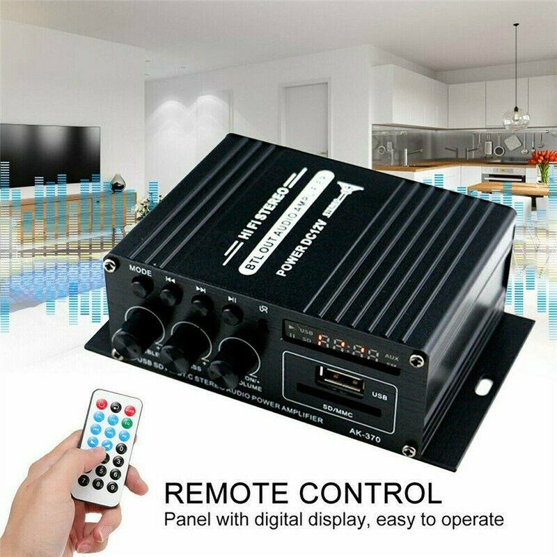 12V 400W Bluetooth HiFi Power Amplifier Mini Audio Digital Stereo FM AMP Remote