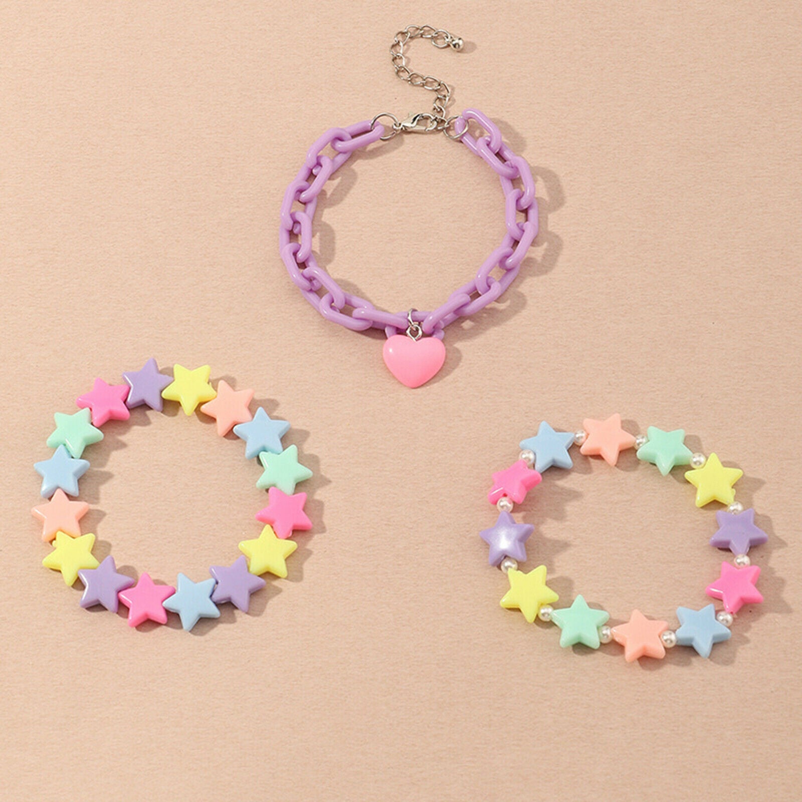 1Set Multicolor Bracelets Sets Acrylic Stars Pearls Cute for Teen Girls