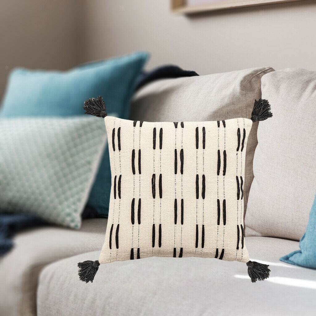 Pillowcase Tufted Tassels Elegance Textured Throw Pillow Cover White Square
