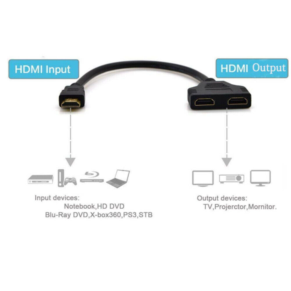 HDMI-compatible Cable Splitter Video Switcher Adapter 1 Input 2 Output Port Hub