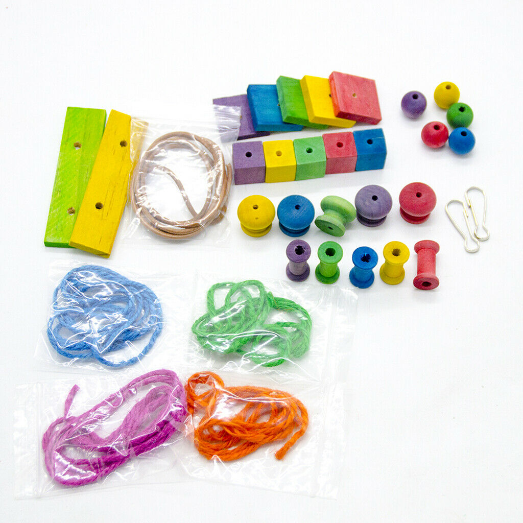 Birds Wooden Blocks Toys Cage Swing Hanging Toys For Small Medium Birds