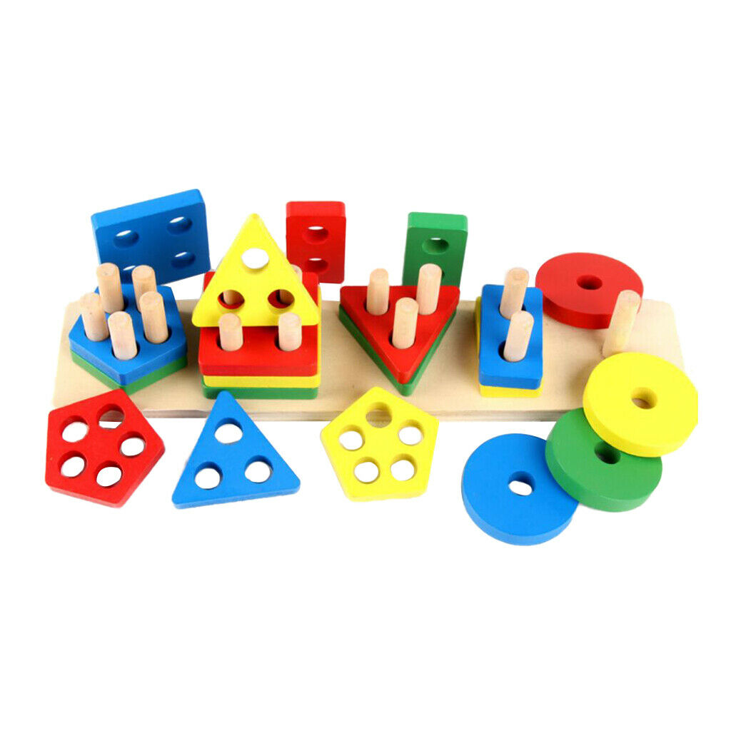 Wooden Geometric Sorting Board Toys Building Blocks for Kids Children Toddler