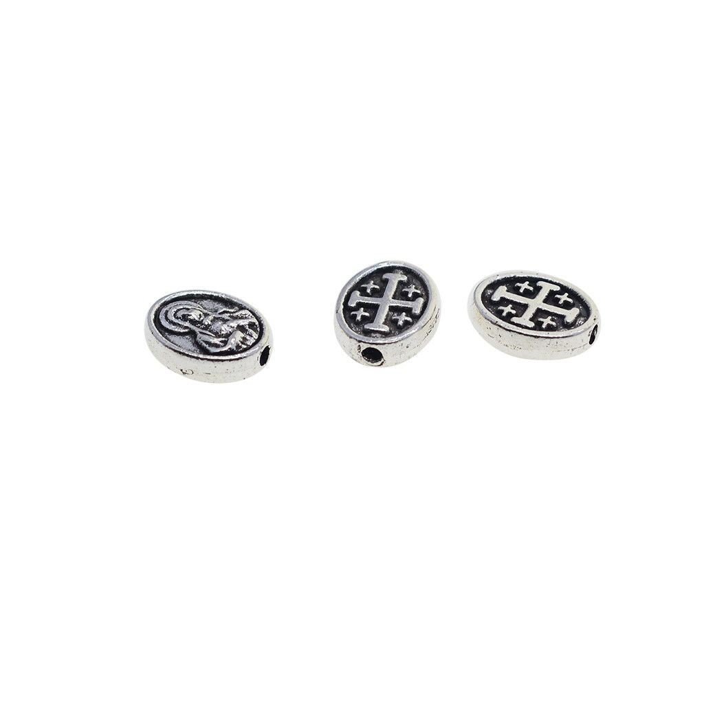 50pcs Alloy Mary Cross Oval Spacer Beads Jewelry Making Charms Findings