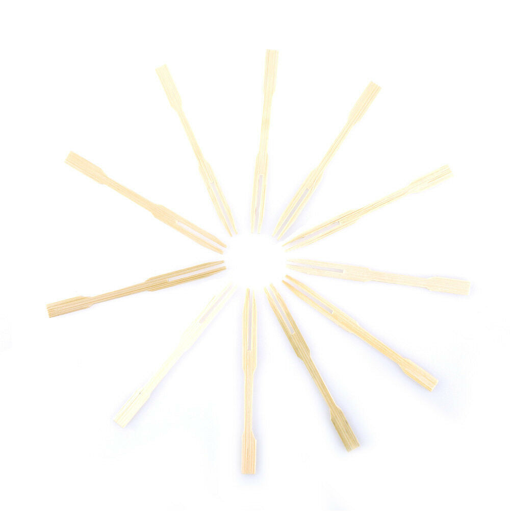 80Pcs Bamboo Disposable Wooden Fruit Fork Dessert Forks Tableware Party D.l8