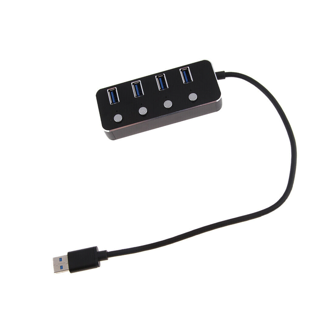 4 Ports USB 3.0 Hub Expansion Splitter Box with ON/OFF Switch Black