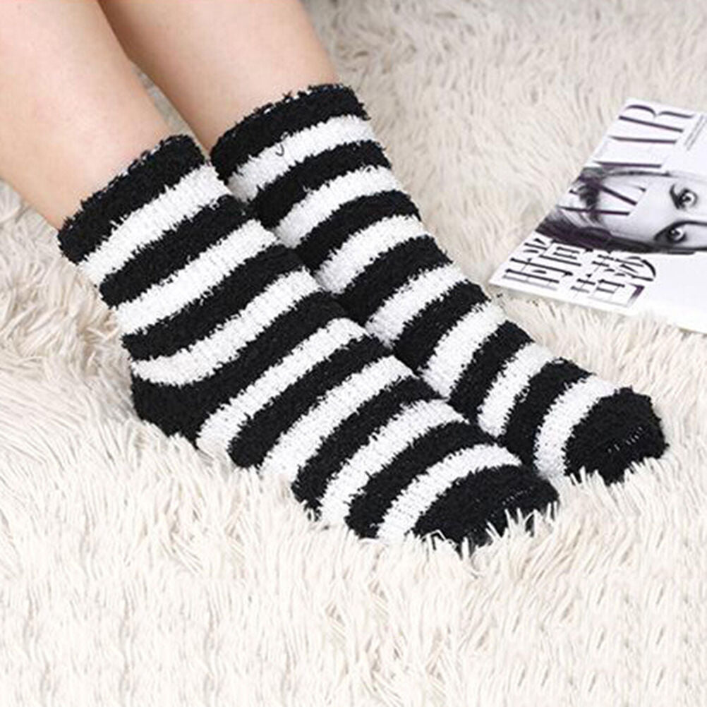 Women Girls Winter Bed Socks Solid Fluffy Warm Soft Thick Home Candy Color WBDA