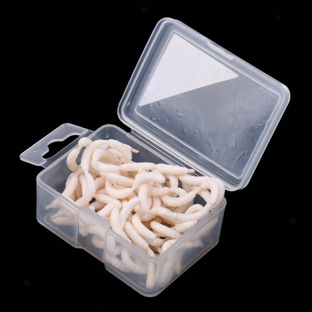 120Pcs/Box White Fishing Maggots Soft Worms Lures Strong Fishy Fishing Baits