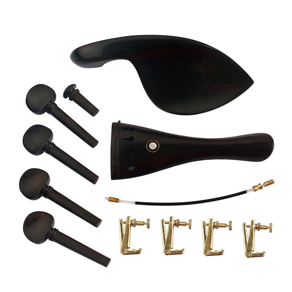Set Ebony Violin Parts 4/4 Fittings Chinrest Pegs Tailpiece Tuner End Pins