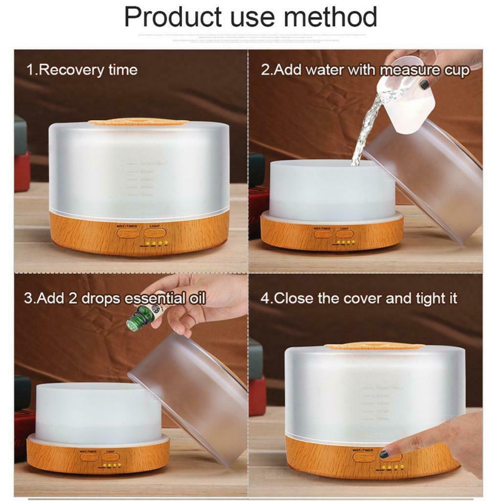 Cool Mist Humidifer Diffuser Spa Living Room Bedroom Home UK Wood Grain