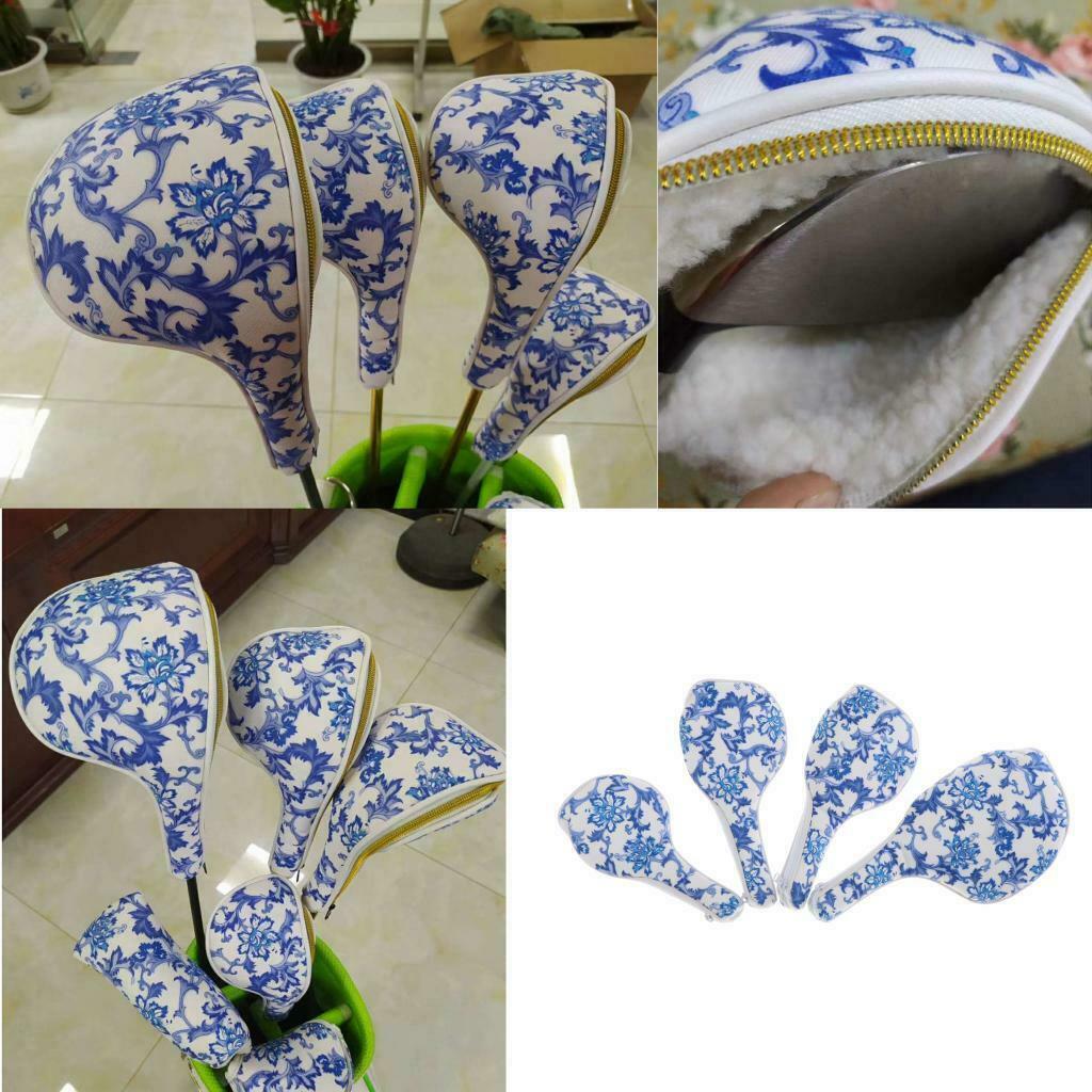 4Pcs Waterproof Durable Golf Wood Head Cover PU Driver Headcover Club Retro