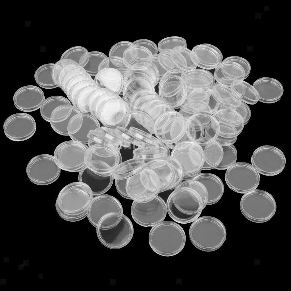 100 Round Plastic Coin Capsules Holder Coin Display Cases Container Box 26mm