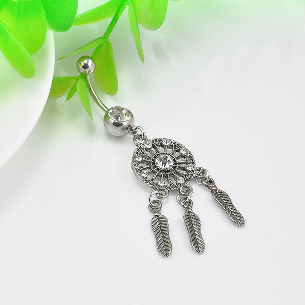Crystal Rhinestone Dream Catcher Body Piercing Belly Button Navel Ring Ba.l8