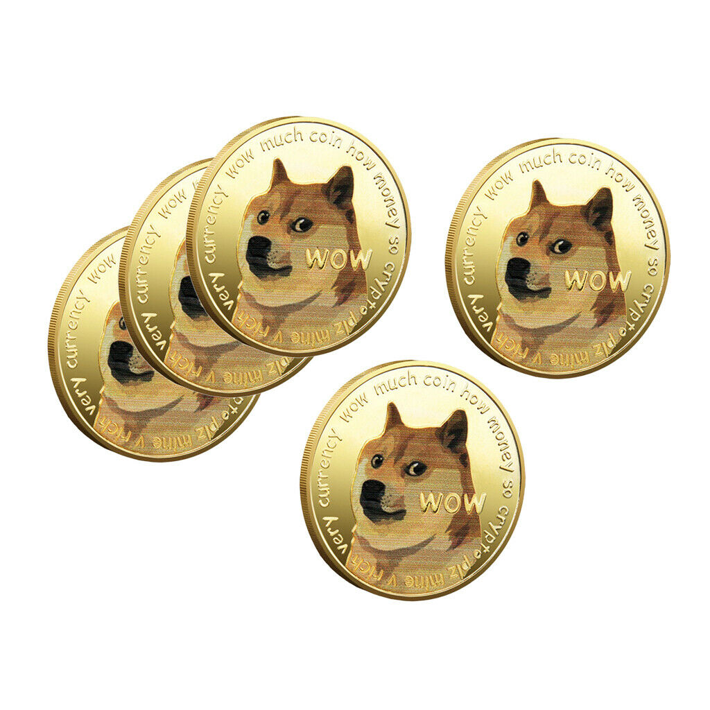 5x Novelty Art Creative Dog Commemorative Coins Dogecoin Desktop Collectors