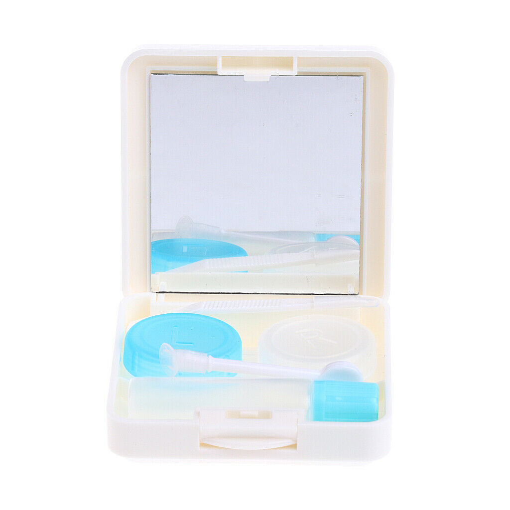 Mini Travel Contact Lenses Case Soaking Storage Box Kit with Mirror White
