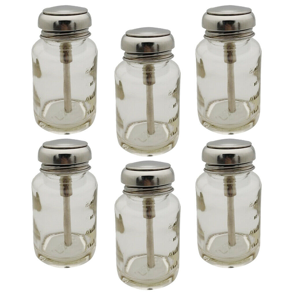 Pack 6 Glass Nail Polish Remover Dispenser Alcohol Push Down Press Bottle