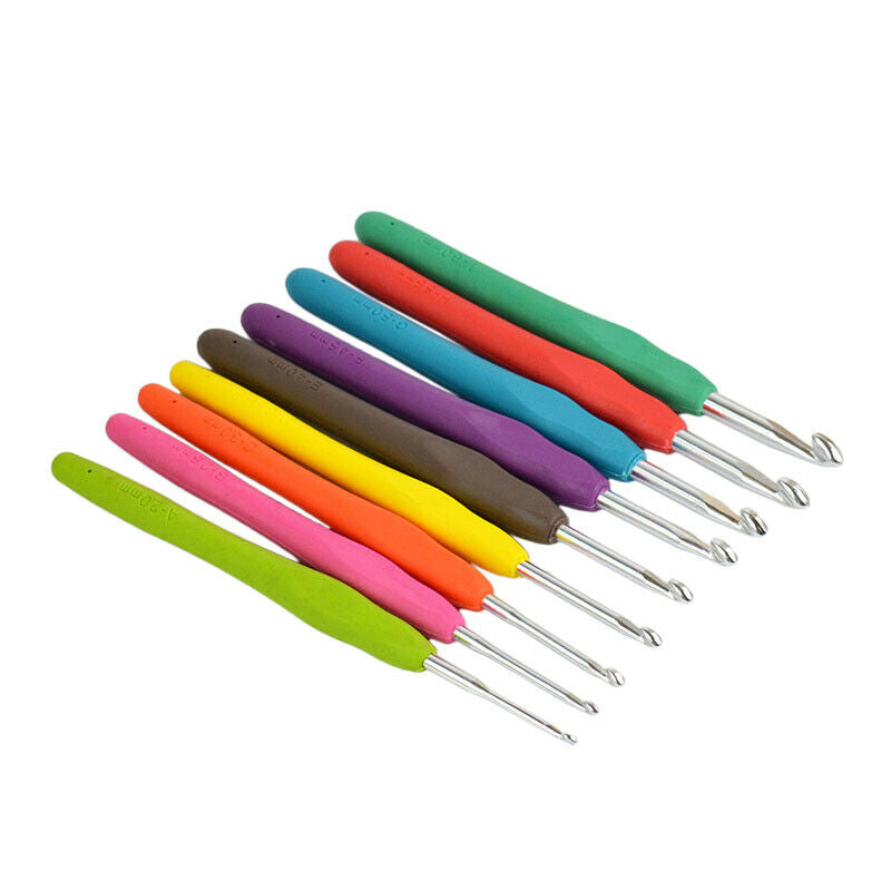 9Pcs/Set Aluminum Soft Plastic Crochet Hooks Handheld Knitting Needles Random