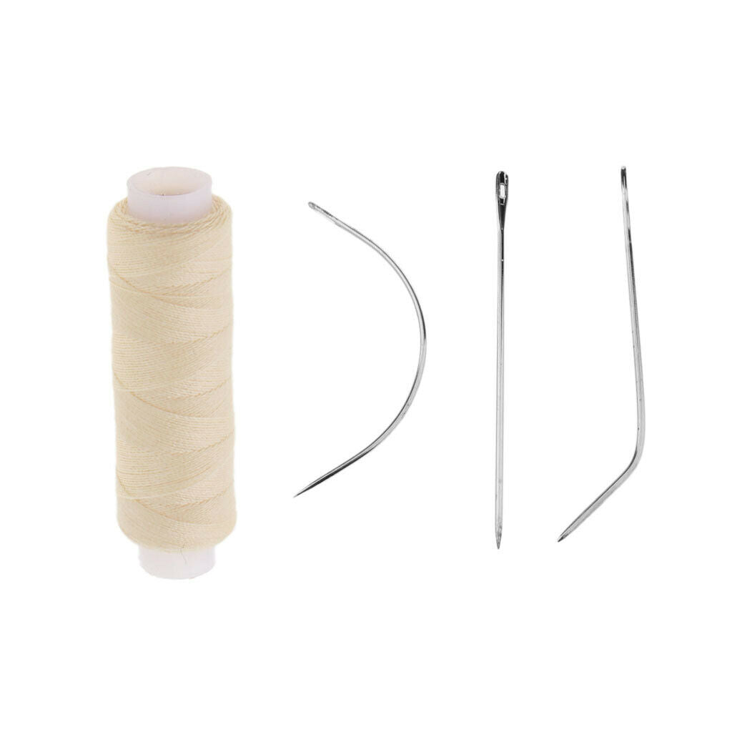 2x Polyester Weaving Sewing Thread & 6pcs Needles for Making Wig Beading