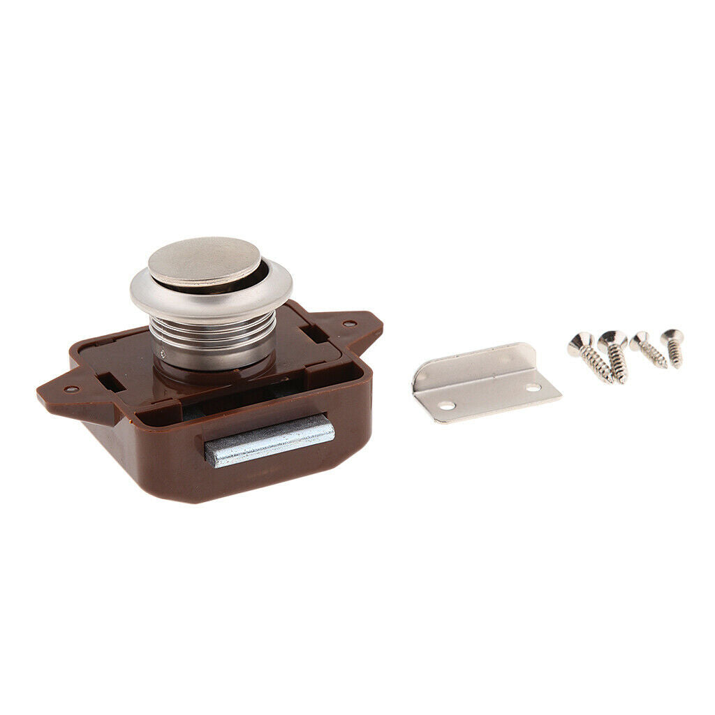 Brown Cabinet Drawer Push Button Door Lock Press Close Latch