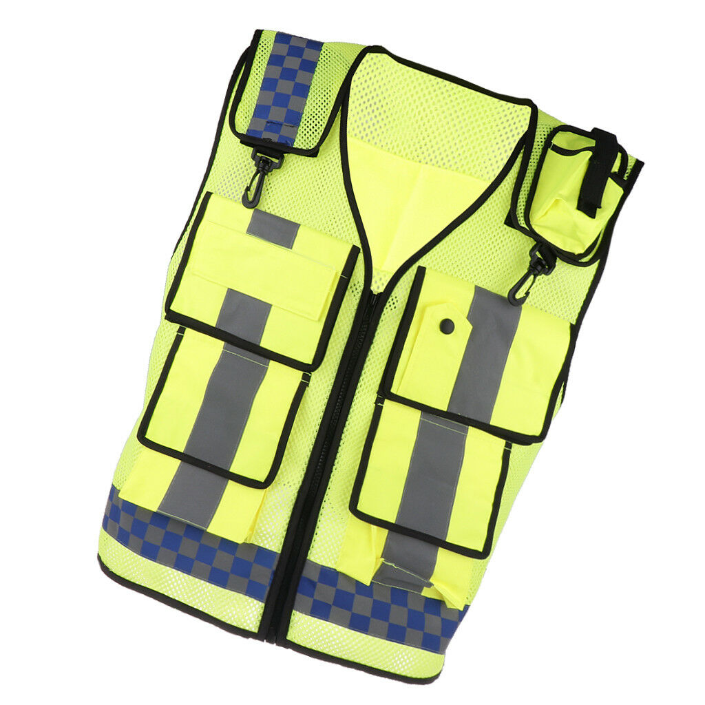 Reflective Safety Vest, Bright Neon Color w/ Reflective Strips, Zipper Front
