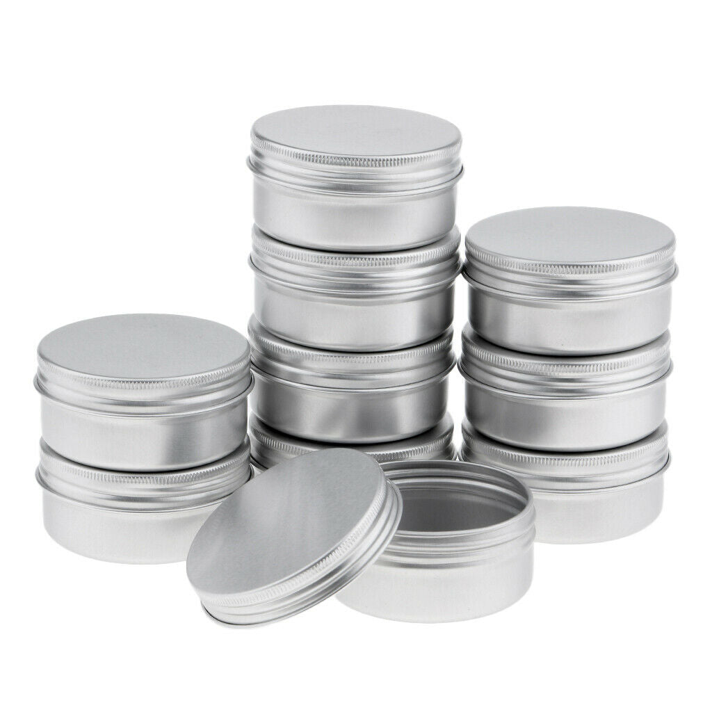10Pcs 50ml Empty Round Aluminum Cosmetic Lip Balm Salves Containers Jars Tin