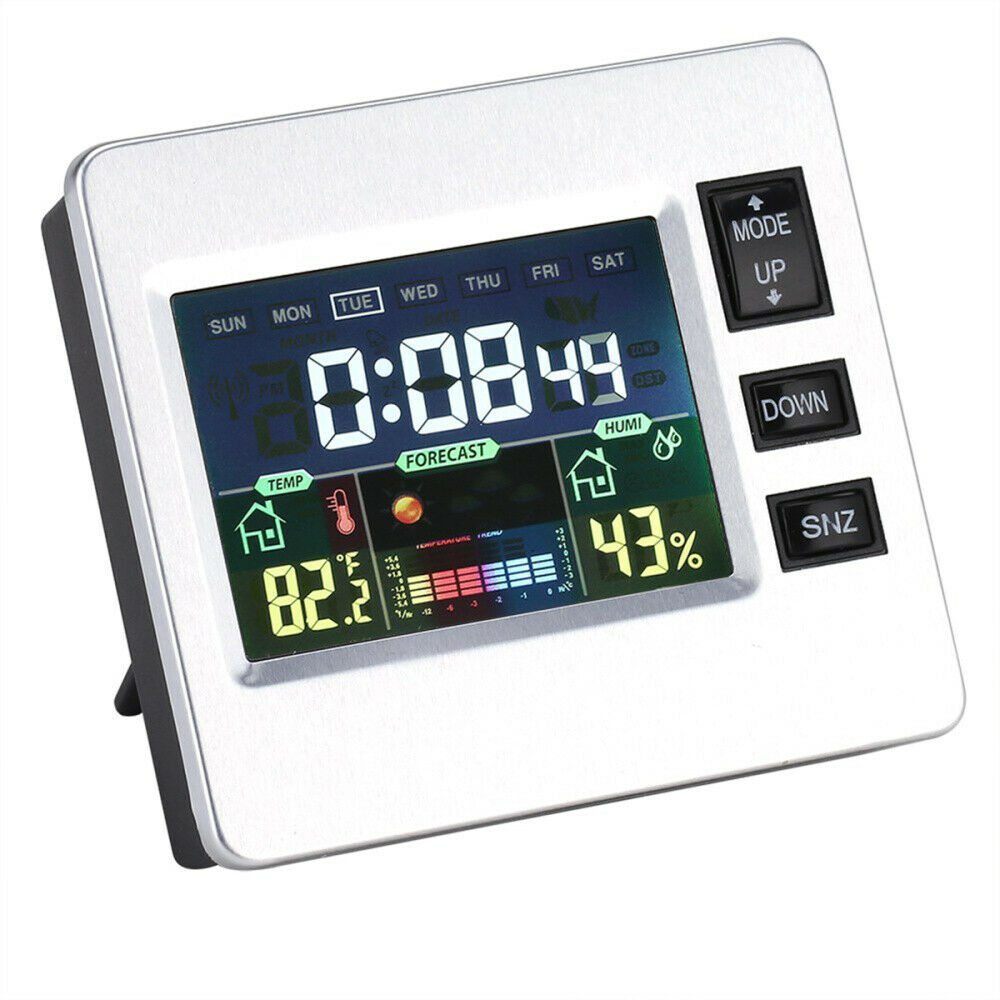 Voice Activated Digital Alarm Clock Snooze Weather Thermometer Color Display