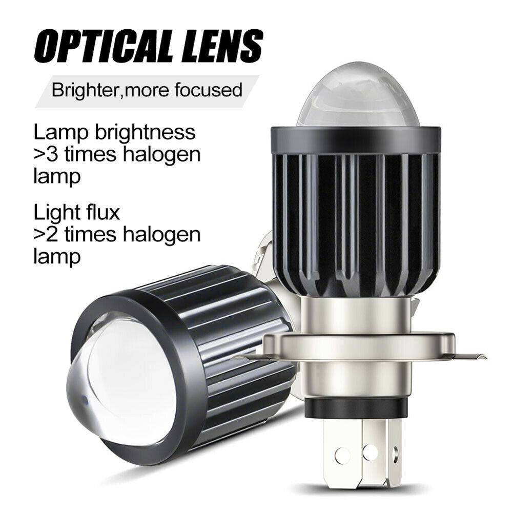 H4 LED Motorcycle Headlight Bulb Projector Lens 3000k Lo Beam 6000k Hi Beam