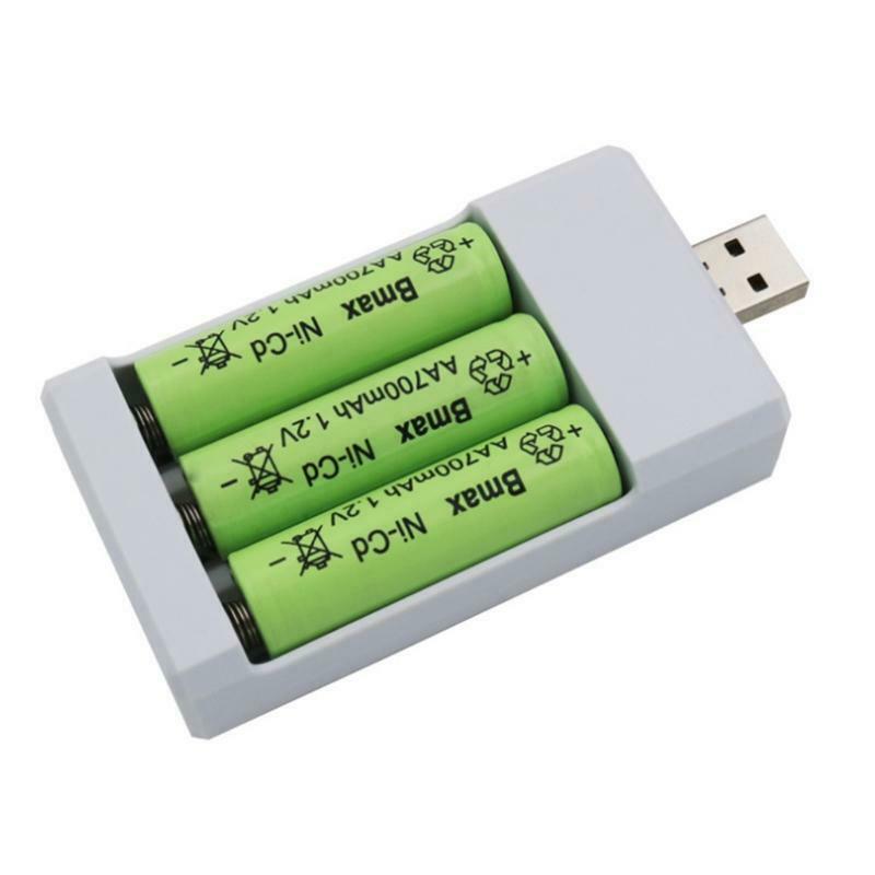 3-Slot USB Plug Battery Charger AA /AAA 1.2V Portable Ni-Cd Rechargeable Battery