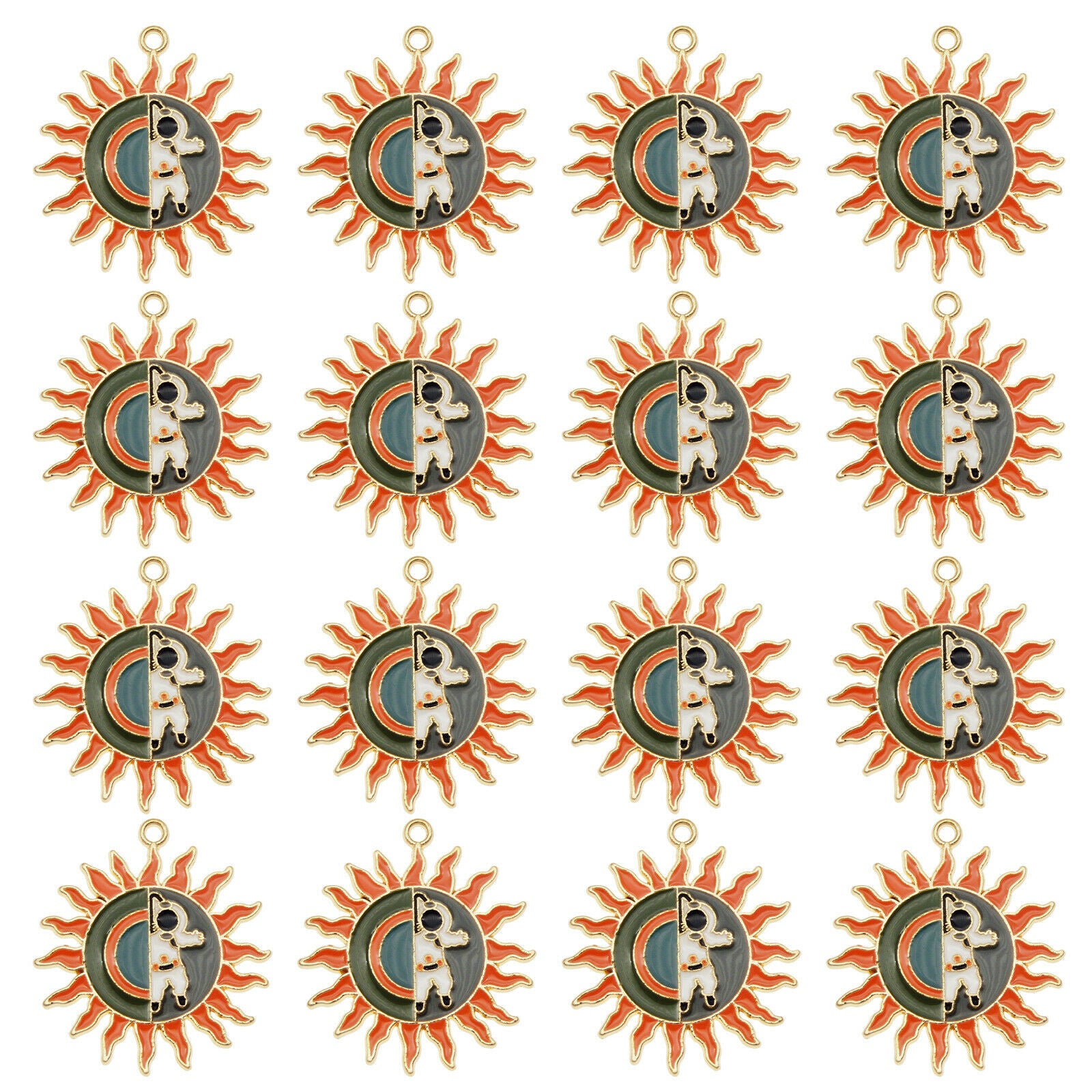 6PCS Enamel Colorful 33x30mm Spacer Astronaut Sun Charms Pendant Jewelry Making