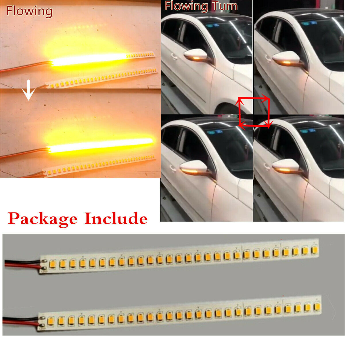 2X 15CM 7W Waterproof Car Rear View Mirrors Amber Sequencial Turn Signal Light