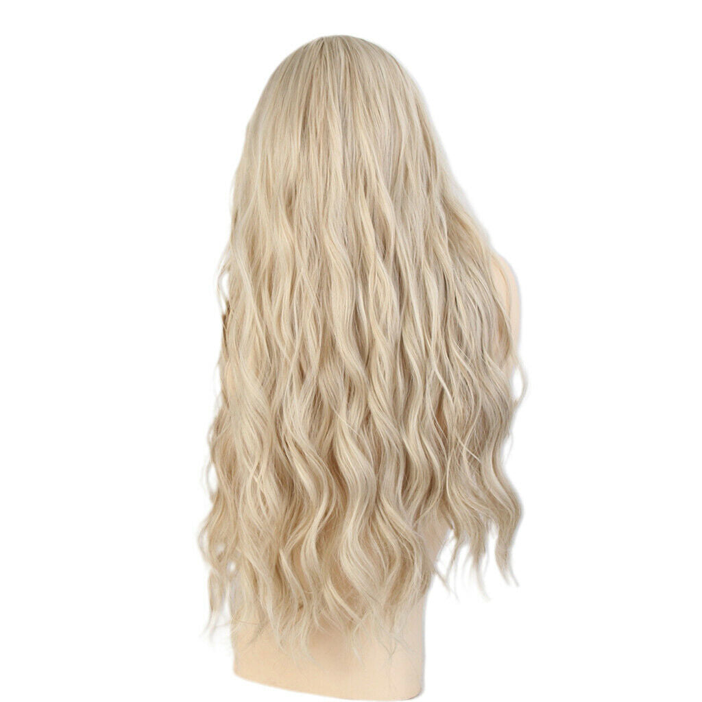 26" Light Yellow Synthetic Long Curly Bangs Hair Wig Ladies Fascinating Wigs