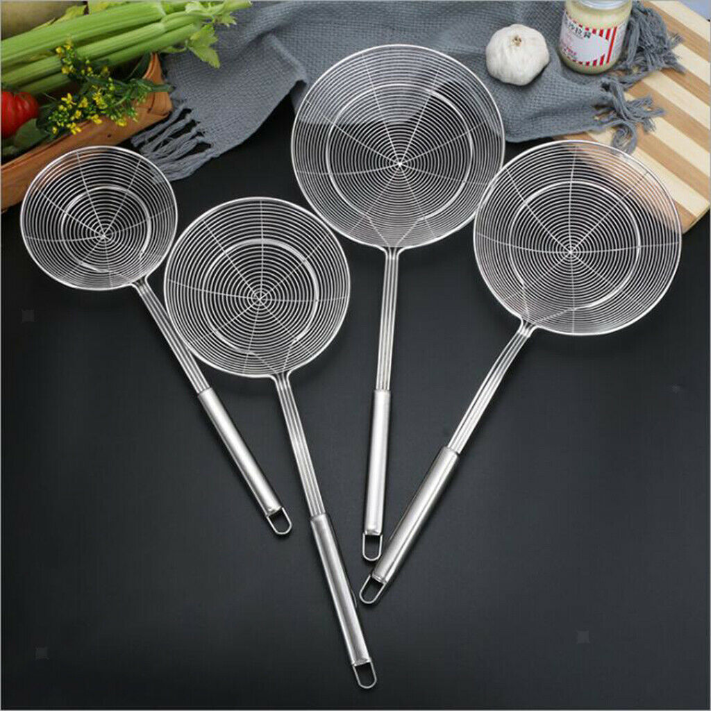 Set of 2 Stainless Steel Skimmer Ladle Colander Pasta with Long Handle