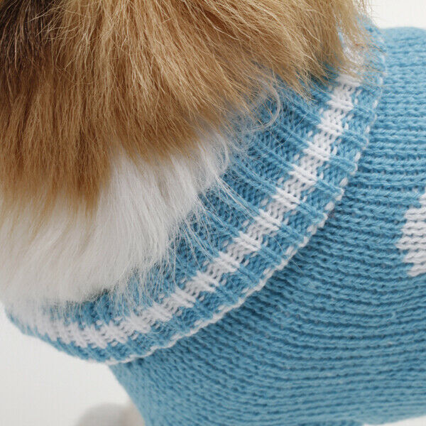 Blue Turtleneck Dog Sweater Clothes w/ Bone Patterns - Size L