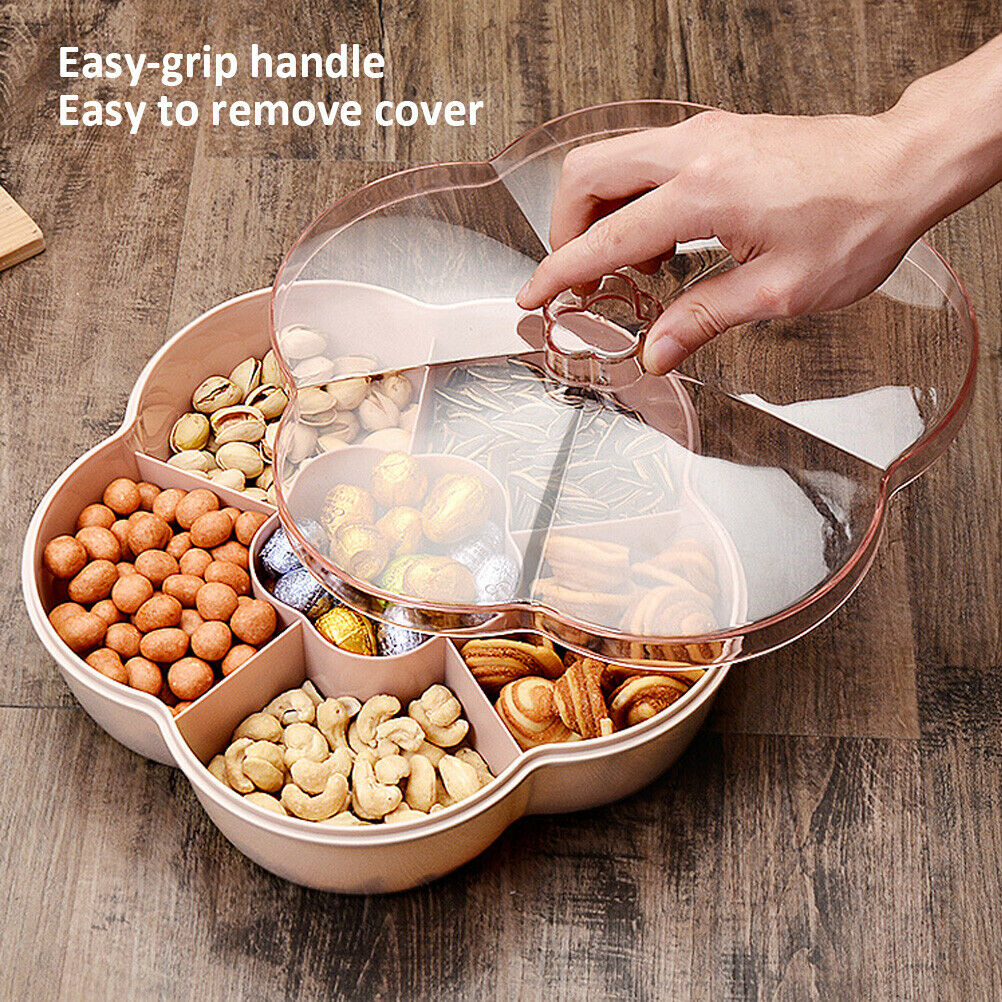 Flower Shape Snack Platter Tray Storage Box with Lid for Nut Candy Dried Fruits